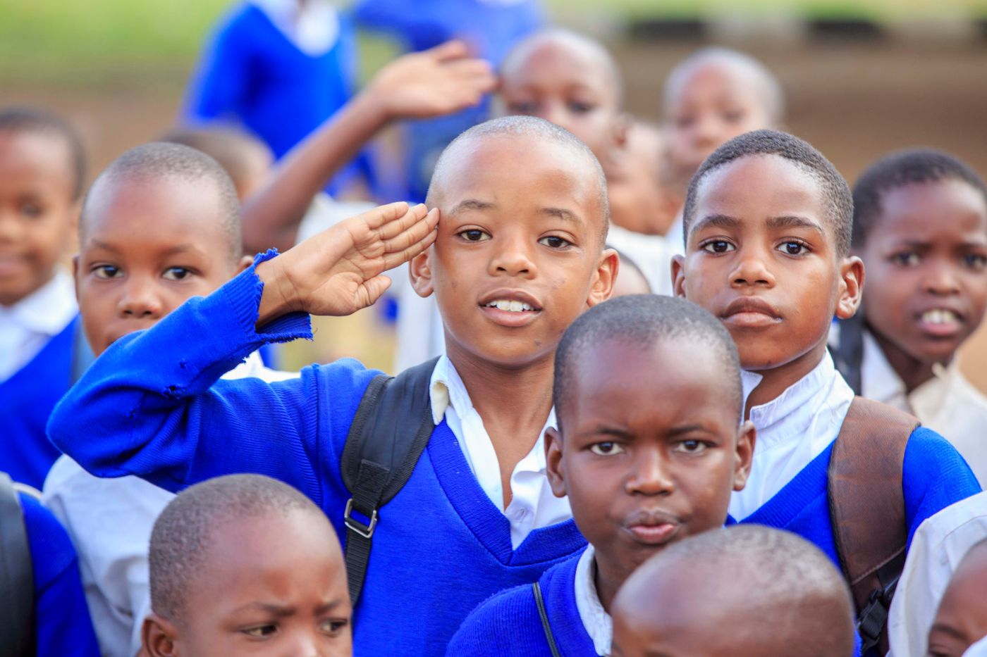 Children in school uniforms